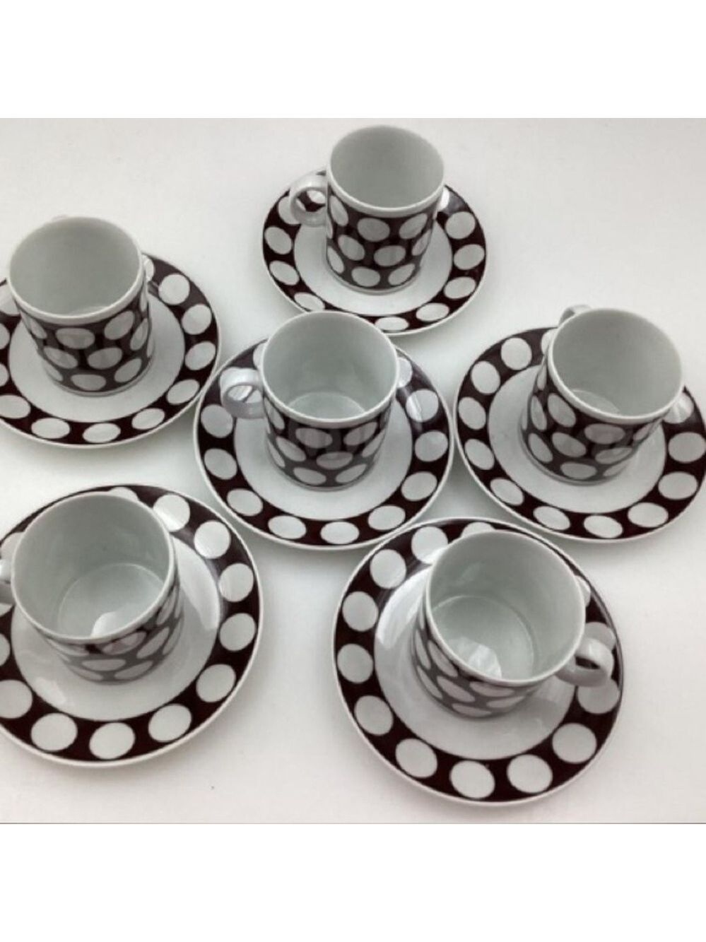 Favolina Poland Vintage Porcelain Espresso Gift Set Brown White Retro Mod 1970s